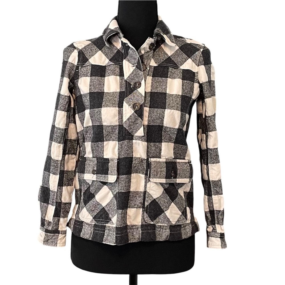 J. Crew Size PXS Women's Black/White Buffalo Check Wool Blend Shirt Jacket H4152